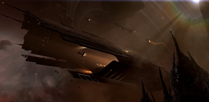 battle space ship wallpaper, EVE Online, science fiction, spaceship