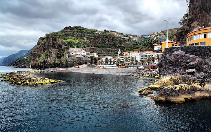 calm body of water, landscape, cityscape, Ponta do Sol, Portugal, HD wallpaper