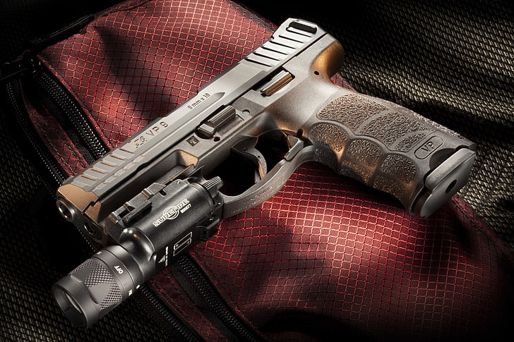gray semi-automatic pistol with laser, gun, weapons, Heckler &amp; Koch, HD wallpaper