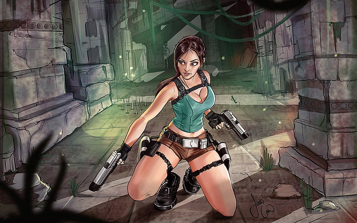 Video Game Art, Lara Croft, video games, Tomb Raider, one person
