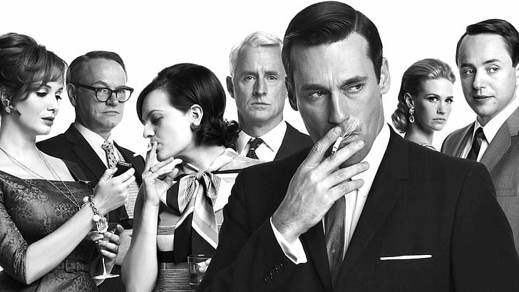 mad men smoking don draper, business, group of people, suit, HD wallpaper
