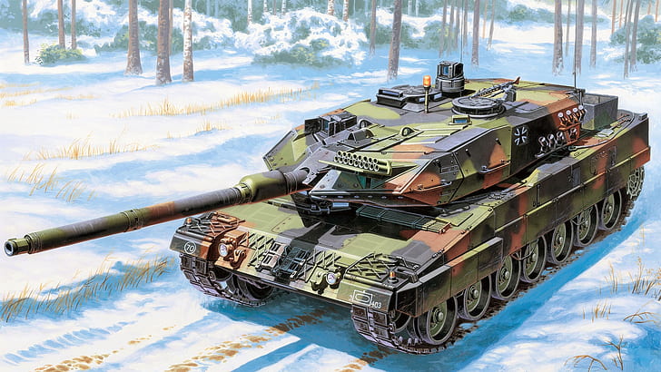tank, military, artwork, Leopard 2A6, winter
