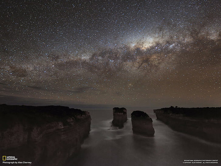 coast, sky, stars, night, nature, Australia, HD wallpaper
