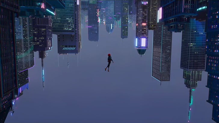neon lights, Spider-Man, skyscraper, Miles Morales, HD wallpaper
