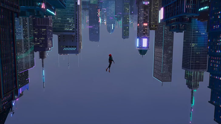 high-rise buildings, Spider-Man, skyscraper, neon lights, Miles Morales, HD wallpaper