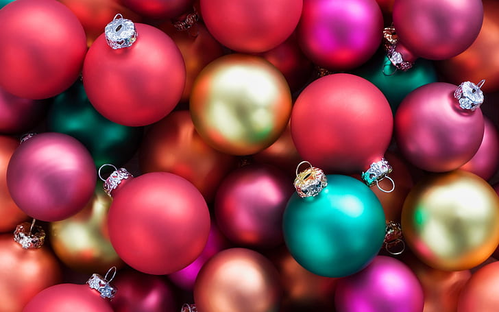 Colorful Christmas balls, purple blue and gold baubles