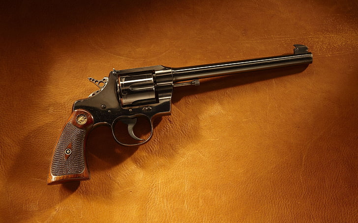 gray revolver pistol, colt, leather, background, gun, handgun, HD wallpaper