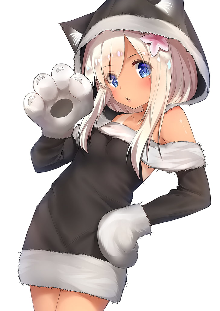 white  background, go-1, animal ears, dress, Kantai Collection, HD wallpaper