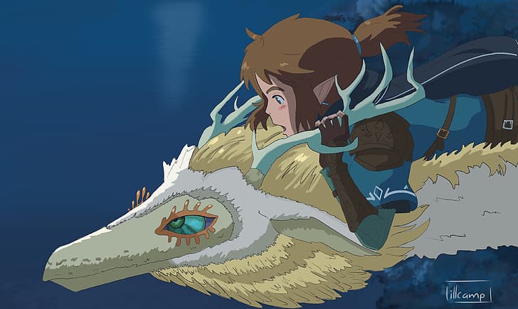 The Legend of Zelda: Tears of the Kingdom, Link, dragon, Studio Ghibli, HD wallpaper