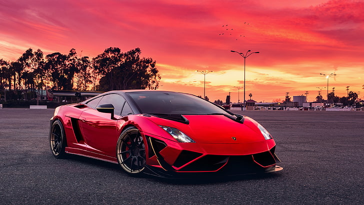 car, Lamborghini Gallardo, supercars, sunset, red cars, vehicle, HD wallpaper