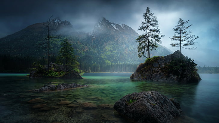 germany, mountain lake, berchtesgaden, ramsau, europe, mist, HD wallpaper