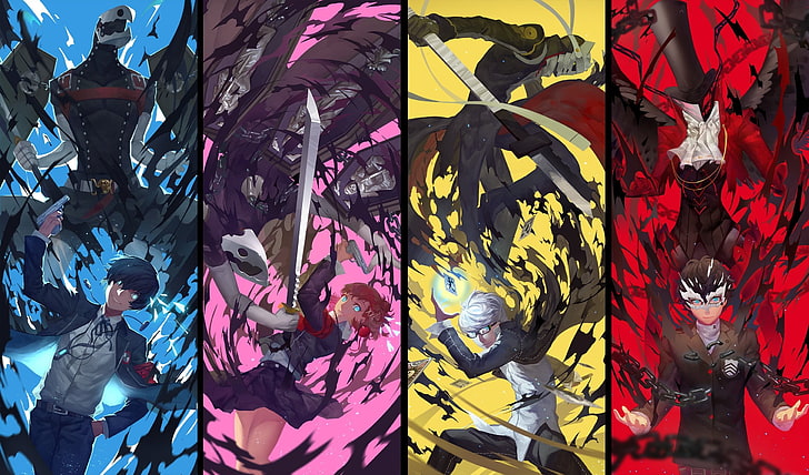four anime characters digital wallpaper, Persona 4, Persona 3, HD wallpaper