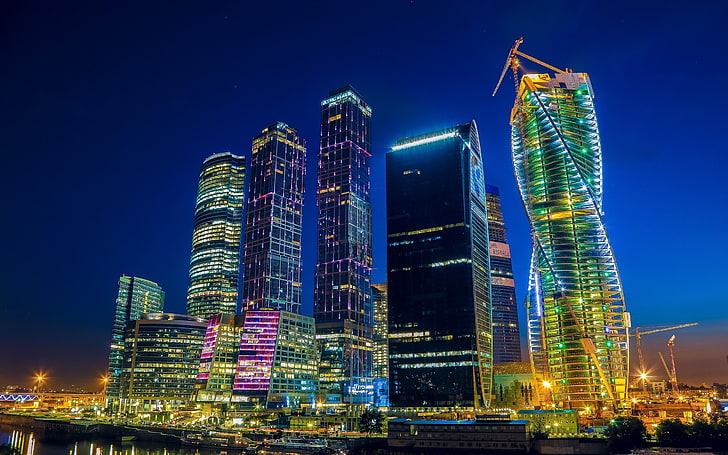 highrise building with LED, Moscow, Russia, city, cityscape, skyscraper, HD wallpaper