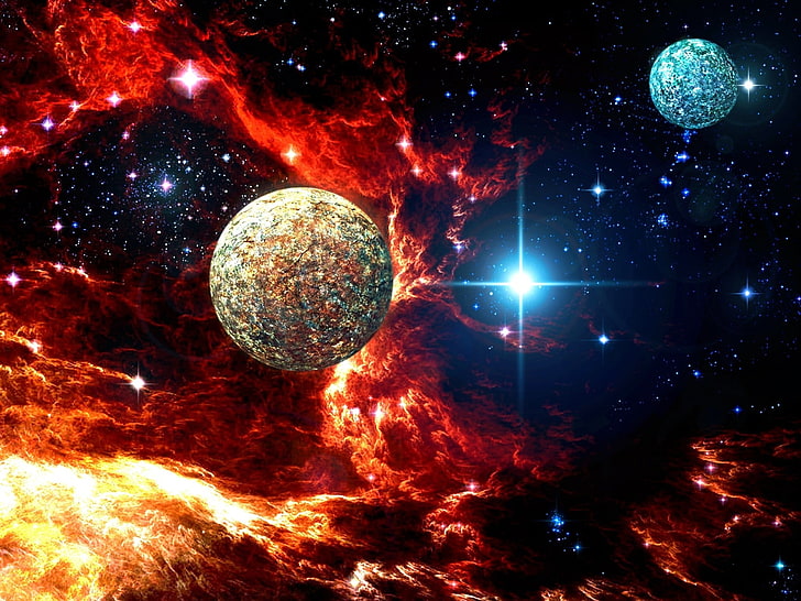 stars, nebula, Sci-fi, digital, outer, cg, space, moon, planets