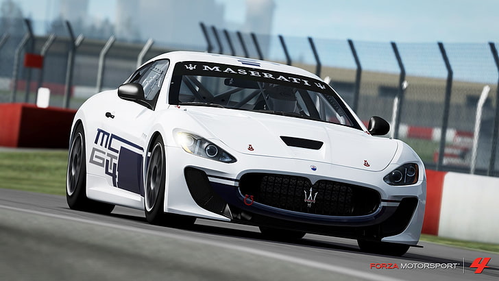 white Maserati coupe, Forza Motorsport, Forza Motorsport 4, car, HD wallpaper