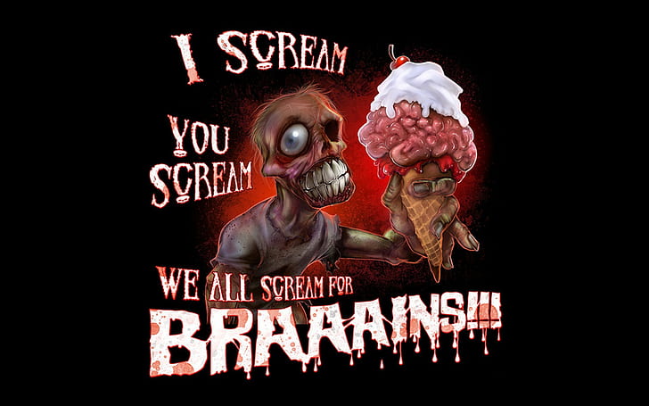 humor zombies ice cream brains drawing screaming black background whipped cream, HD wallpaper