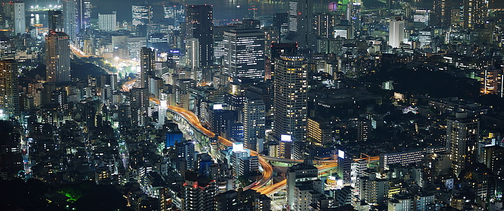 aerial photography of city buildings, Tokyo, cityscape, night