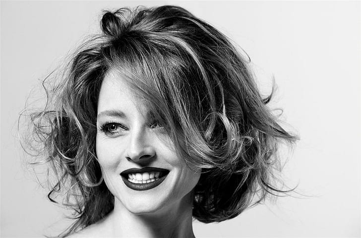 jodie foster, actress, celebrity, smile, bw, HD wallpaper