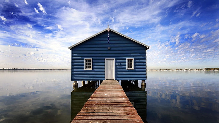 swan river, reflected, sky, boathouse, reflection, matilda bay, HD wallpaper