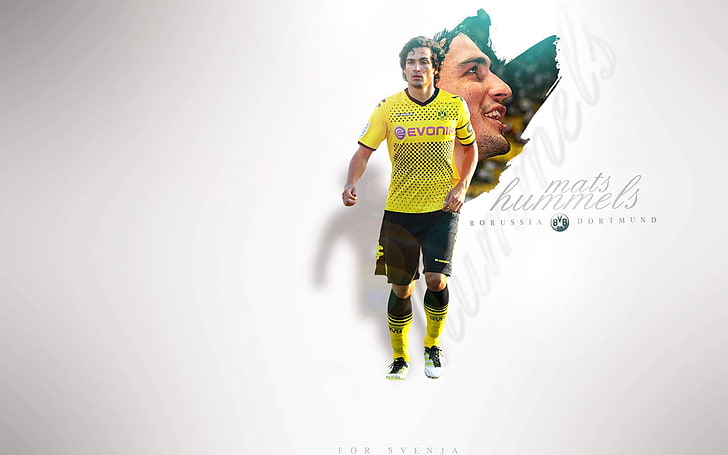 men's yellow and red soccer jersey, Mats Hummels, Borussia Dortmund