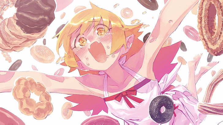 Monogatari Series, Oshino Shinobu, donut, anime girls, no people, HD wallpaper