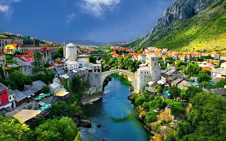 Mostar, Bosnia, cityscape, Stari Most, Bosnia and Herzegovina