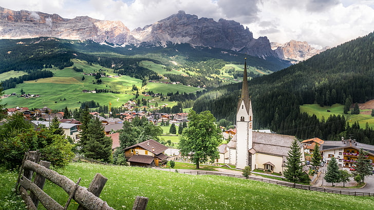 Man Made, Village, Alta Badia, Dolomites, Italy, HD wallpaper