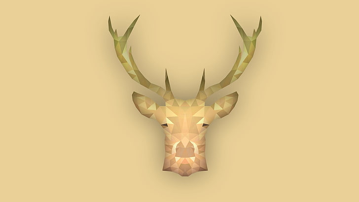 green and brown deer head wallpaper, animals, simple, stags, low poly, HD wallpaper