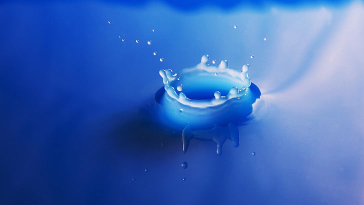 bluish, droplets, liquid, blue, water, motion, studio shot, HD wallpaper