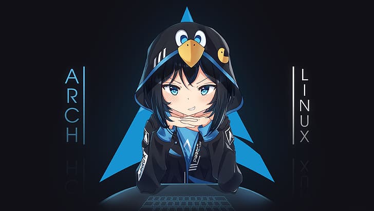 anime, anime girls, technology, Software, Arch Linux, dark background