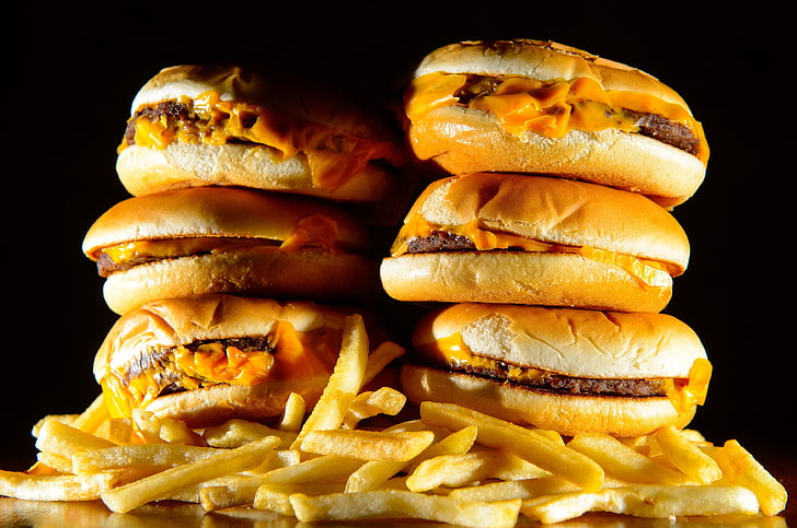 Fries, burgers, food, Cheddar, food and drink, unhealthy eating, HD wallpaper