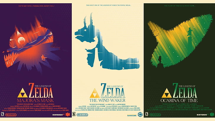 three The Legend of Zelda posters, Link, Triforce, The Legend of Zelda: Wind Waker