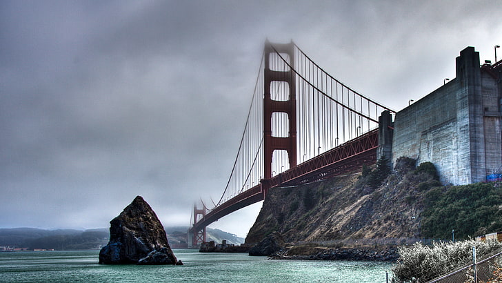 Golden Gate Bridge, mist, San Francisco, river, water, sky, HD wallpaper