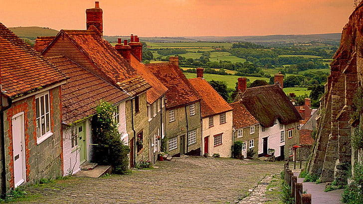 english, village, cottages, england, europe, architecture, building exterior, HD wallpaper