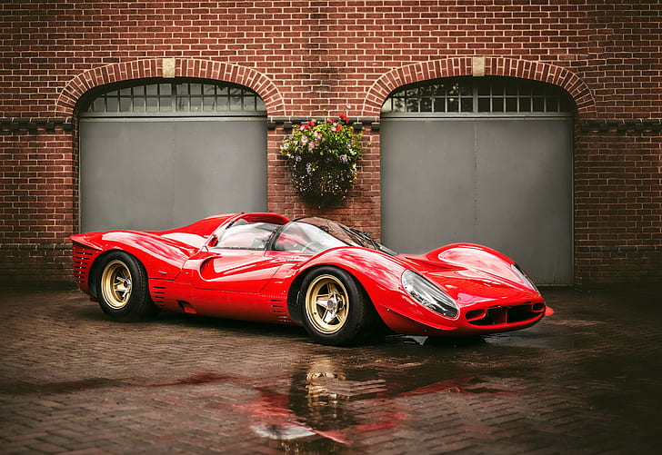 1967, Ferrari, 330, P4, red sports car, hd, cars