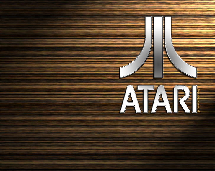 Atari logo, minimalism, brands, vintage, computer, wood, pattern