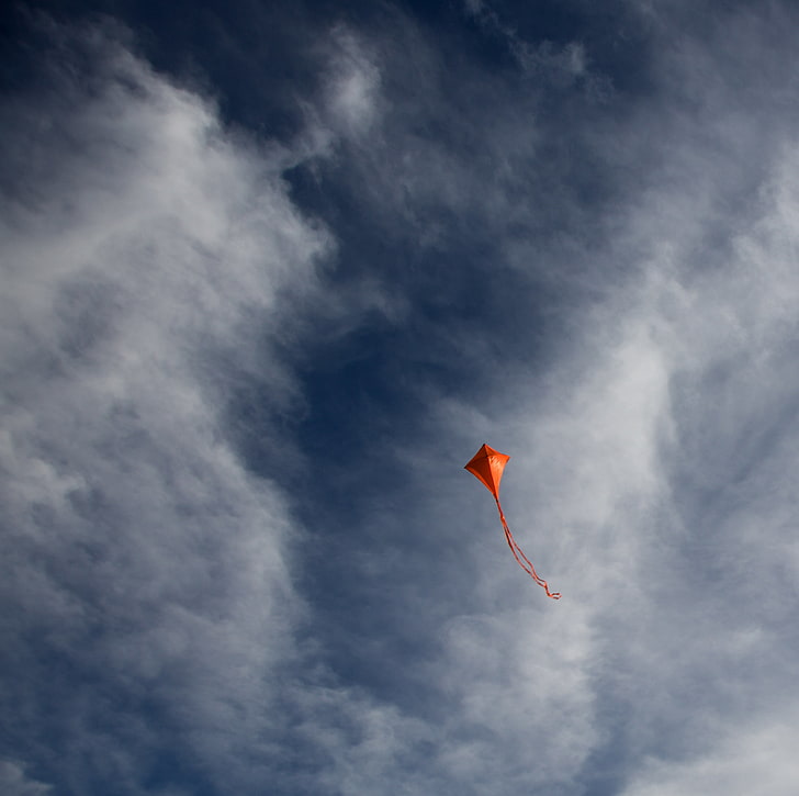 kite, flight, sky, clouds, cloud - sky, flying, low angle view