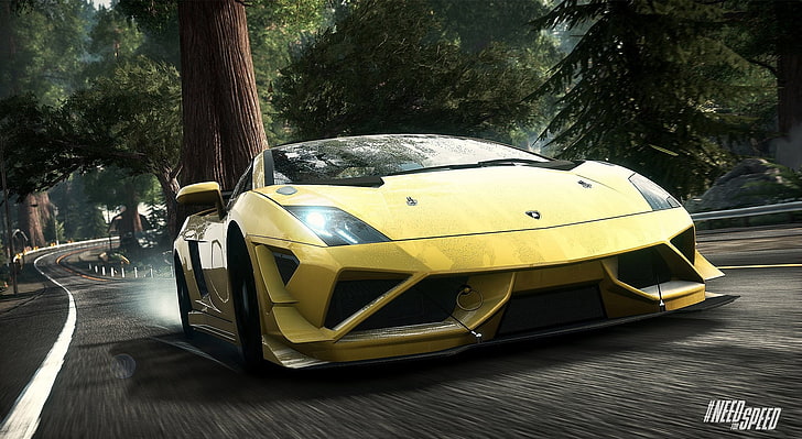 Need For Speed Rivals Lamborghini, yellow sports car, Games, mode of transportation