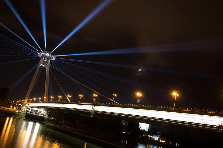 Bratislava, Slovakia, city, night, lights, architecture, bridge