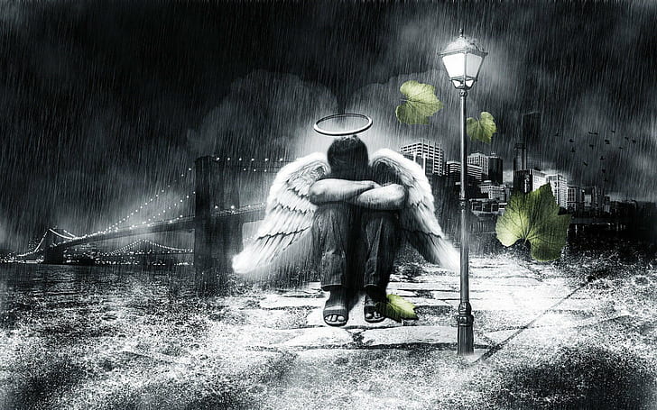 alone, angel, emotion, loneliness, lonely, mood, people, sad, HD wallpaper