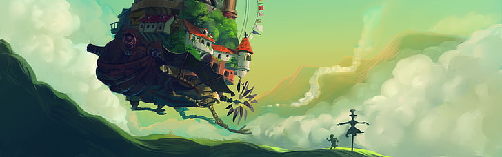 Howl's Moving Castle, anime, nature, day, green color, outdoors, HD wallpaper