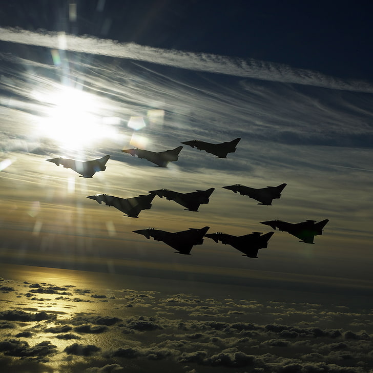 black fighting planes, Eurofighter Typhoon, jet fighter, airplane