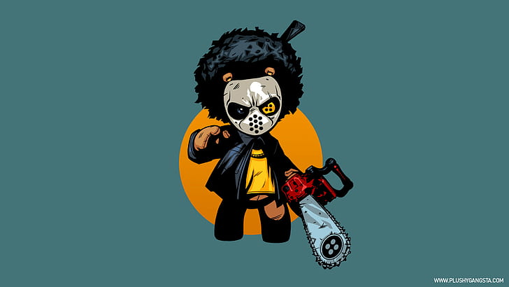 Gangster Teddy Bear Chainsaw Mask Afro HD, cartoon/comic, HD wallpaper