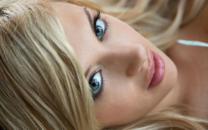 Adults, Emma Mae, Blonde, Blue Eyes, Close-Up, Face, Lipstick, HD wallpaper