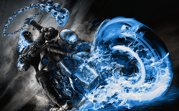 HD wallpaper: Ghost Rider, chains, vehicle, Revenge Spirit, fire, blue, no  people | Wallpaper Flare