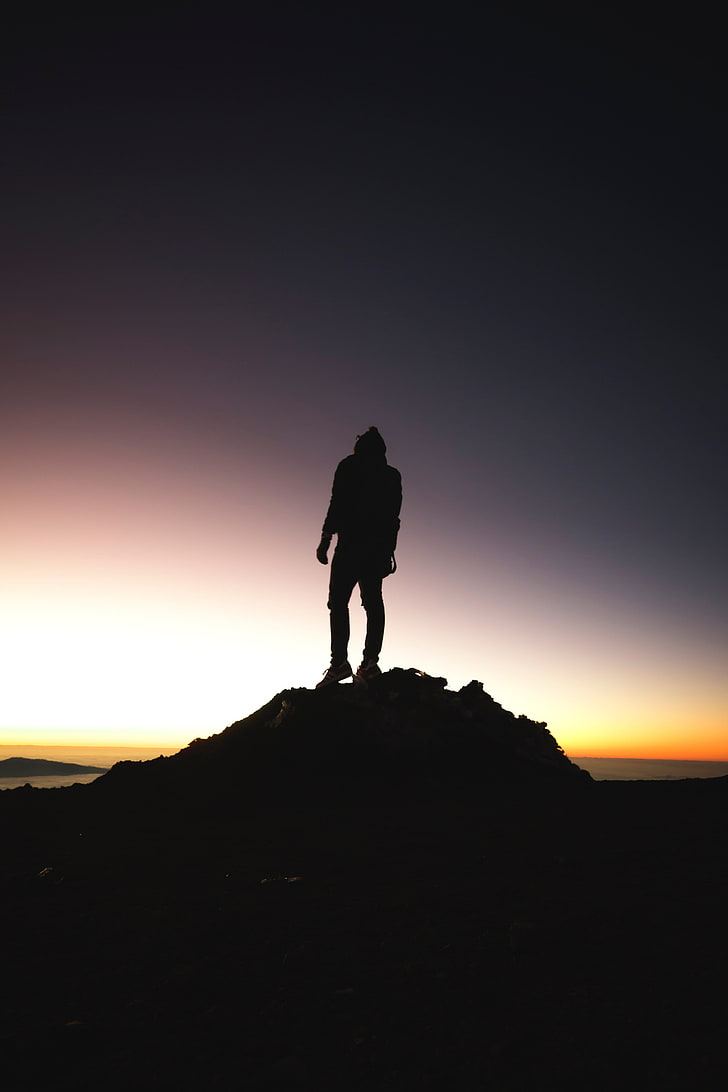silhouette of person, sky, hill, sunset, mountain, scenics - nature