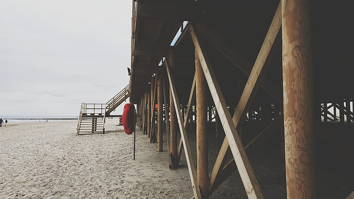 brown wooden beach dock, landscape, phone camera, built structure