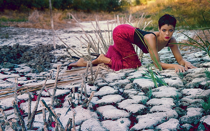 Rihanna, grass, girl, pose, earth, singer, photoshoot, one person