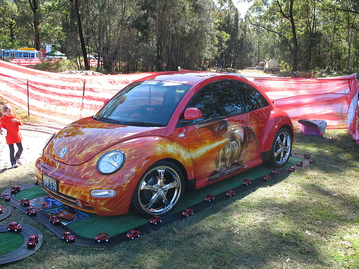 Red Painted Vw, red volkswagen new beetle, volkswagon, fast, cars