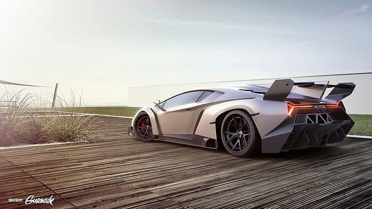 gray super car, Lamborghini Veneno, motor vehicle, transportation